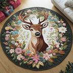 Spring Reindeer Christmas Round Mat Rug - washable non-slip printed rug