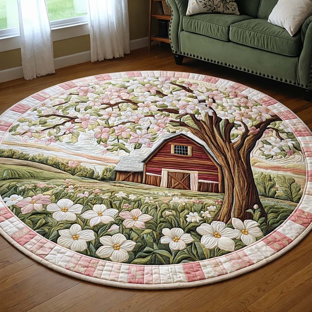 Spring Serenity Round Mat Rug - washable non-slip printed rug