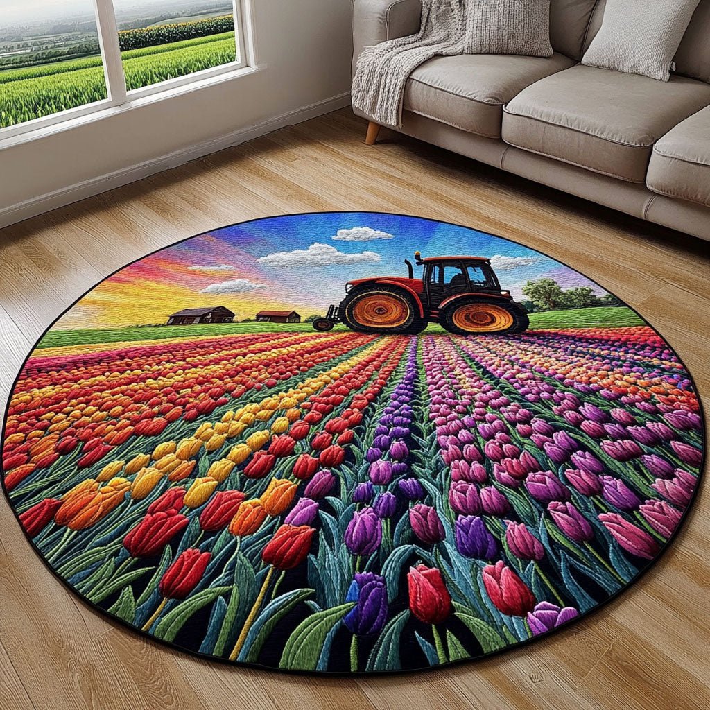 Spring Symphony Round Mat Rug - washable non-slip printed rug