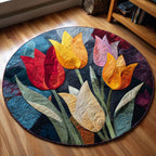 Spring Tulips Round Mat Rug - washable non-slip printed rug