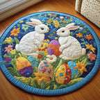 Springtime Bunny Duo Round Mat Rug - washable non-slip printed rug