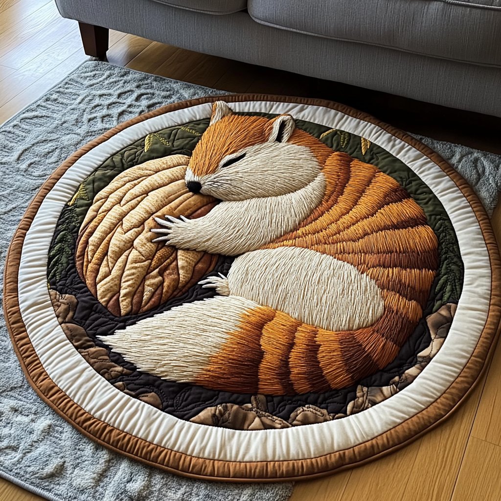 Squirrel Stash Round Mat Rug - washable non-slip printed rug