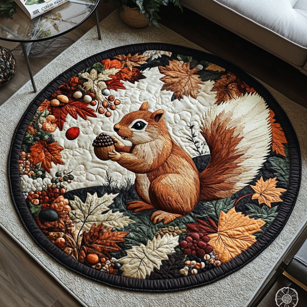 Squirrel in Autumn Bliss Round Mat Rug - Nature Design | Serene Home Decor