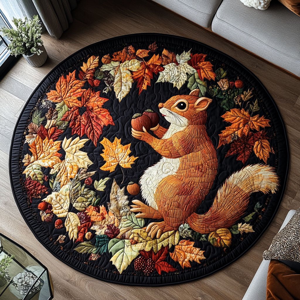 Squirrel in the Harvest Leaves Round Mat Rug - Nature Design | Serene Home Decor
