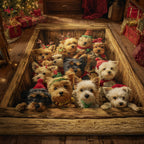 Stacked Yorkie area rug in a living room