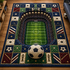 Stadium Arena Soccer Field area rug in a living room