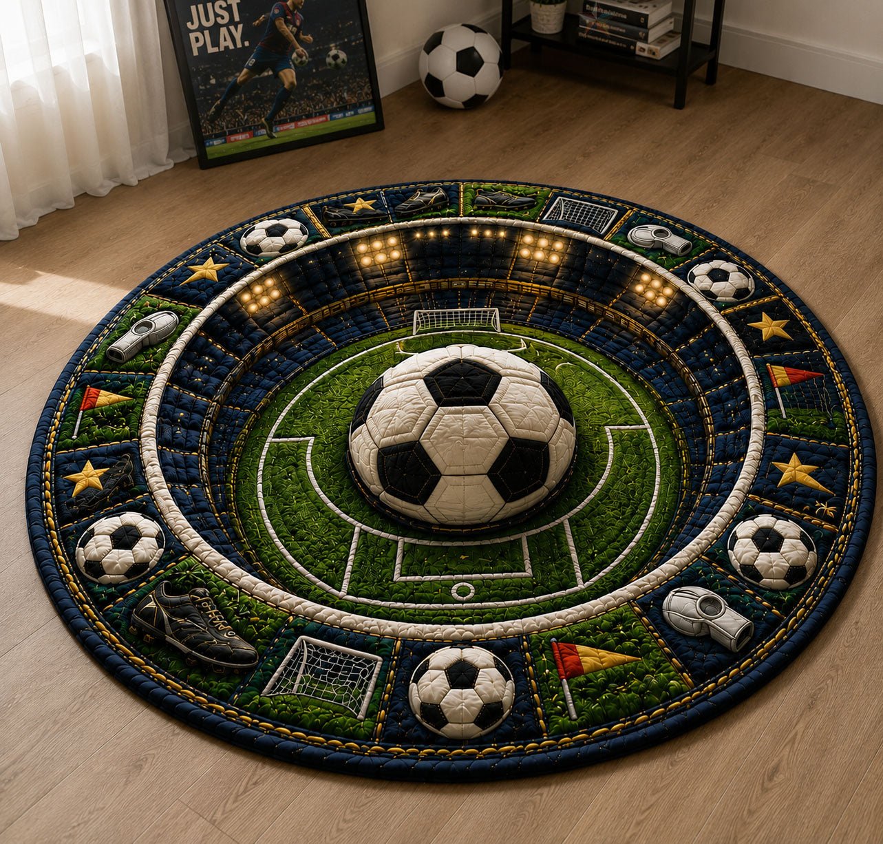 Stadium Glory Soccer Round Mat Rug - Nature Design | Serene Home Decor
