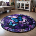 Stained Glass Butterfly Round Mat Rug - washable non-slip printed rug