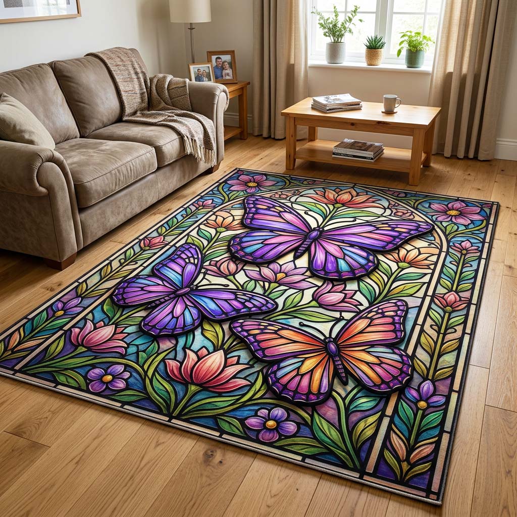 Stained Monarch area rug in a living room