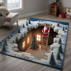 Staircase Santa Claus area rug in a living room