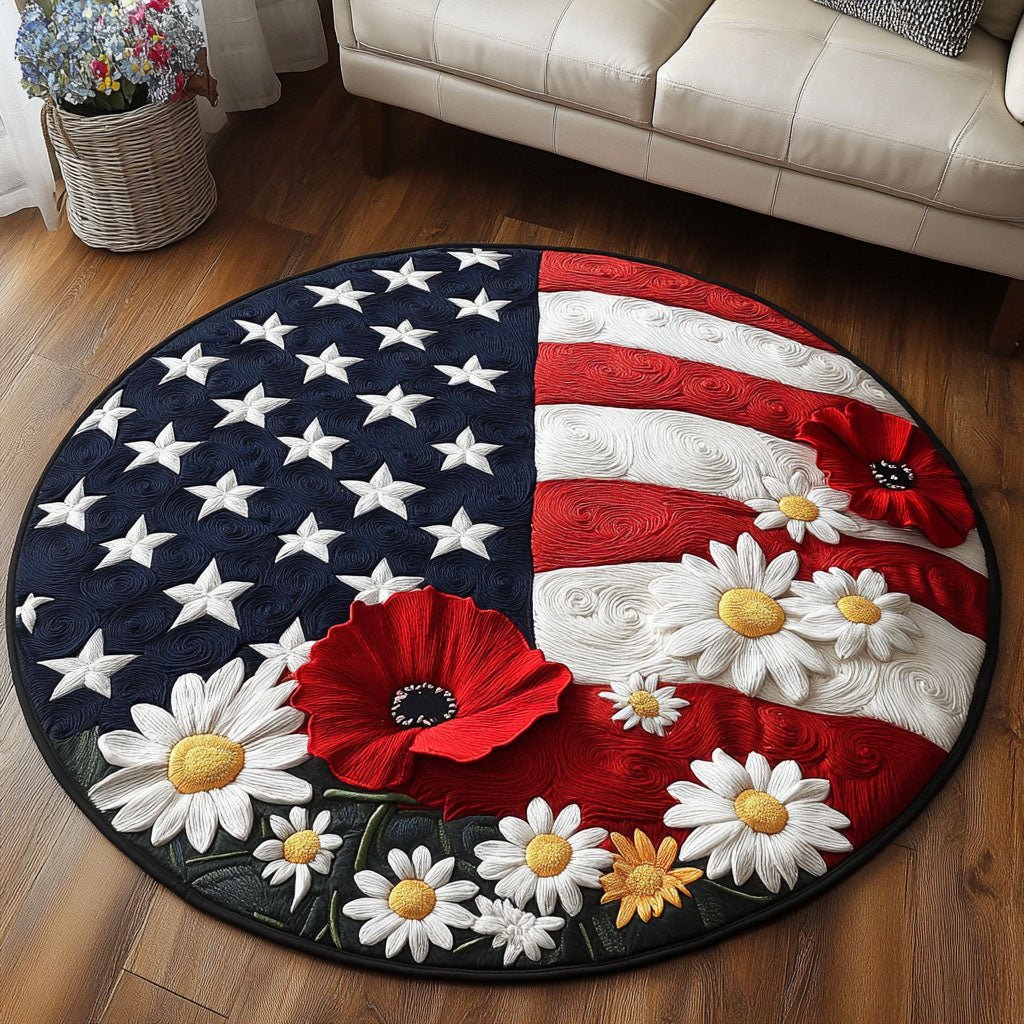 Star Spangled Flowers Round Mat Rug - washable non-slip printed rug