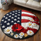 Star Spangled Flowers Round Mat Rug - washable non-slip printed rug