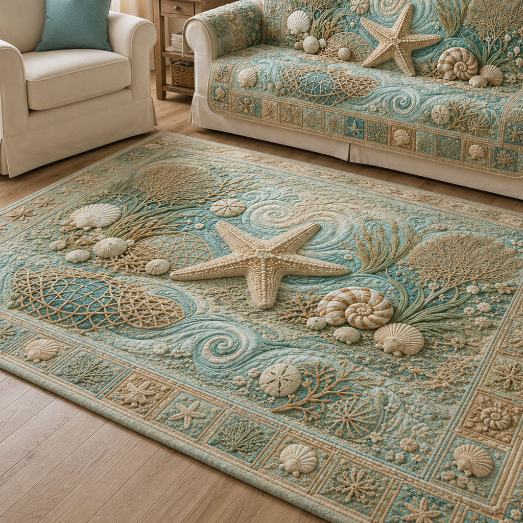 Starfish Bay area rug in a living room