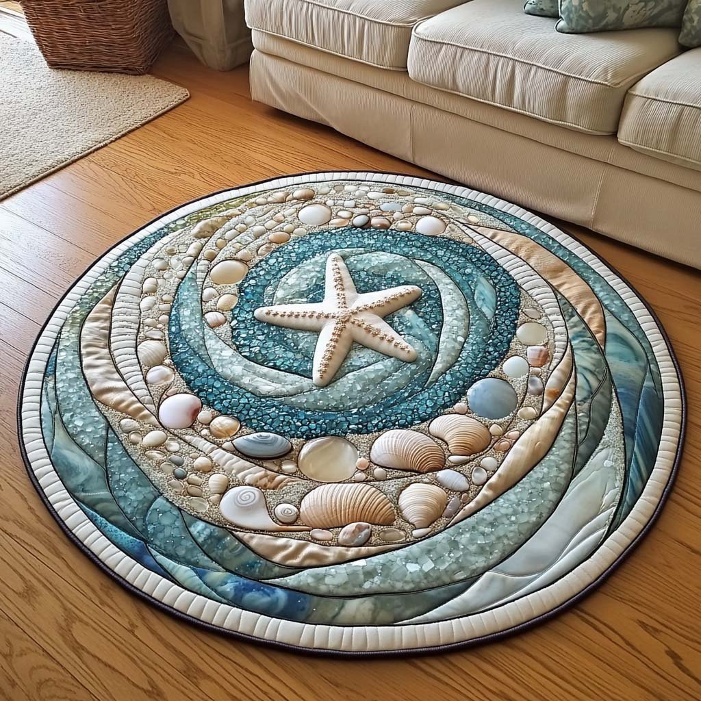 Starfish Charm Round Mat Rug - washable non-slip printed rug