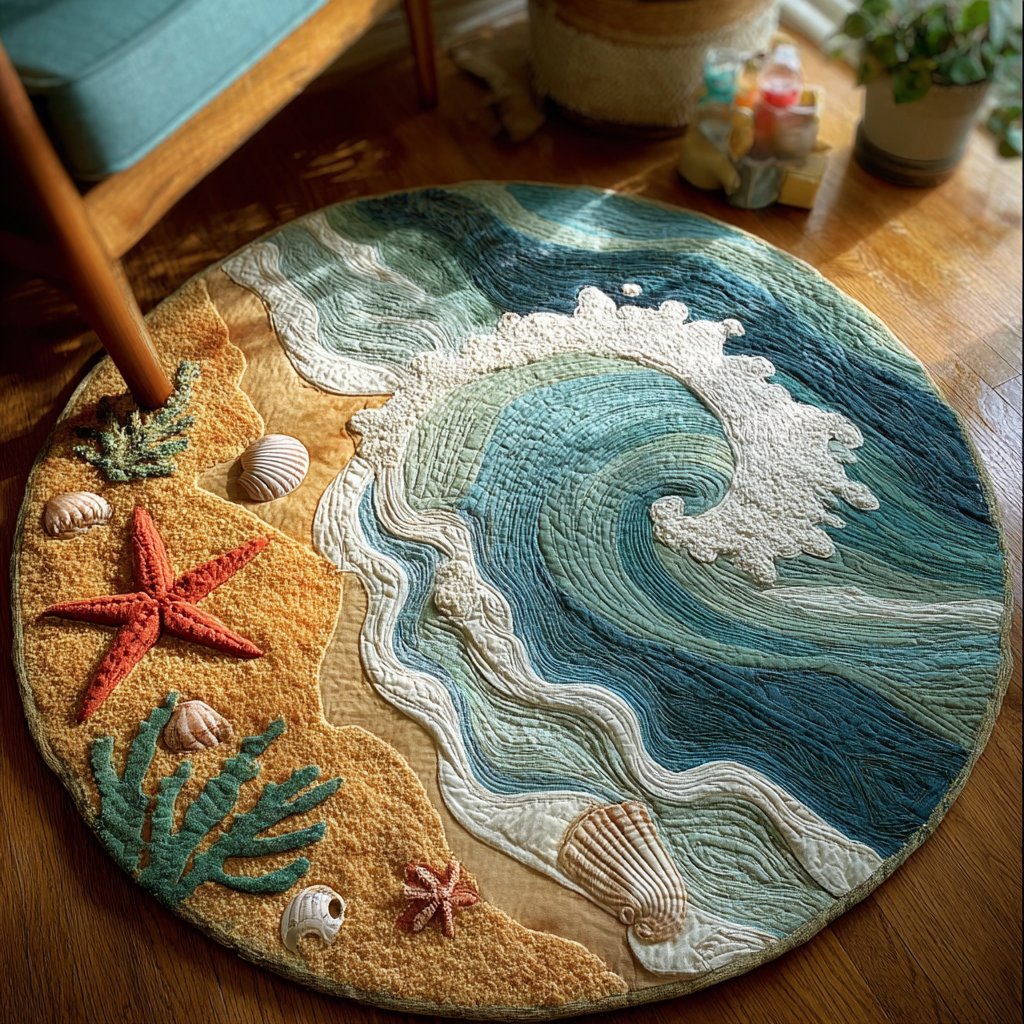 Starfish Dream Round Mat Rug - washable non-slip printed rug