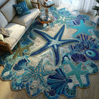 Starfish Paradise Custom Shape Area Rug - Cute Animal Design | Die-Cut Non-Slip Rug - washable non-slip printed rug