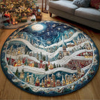 Starlit Alpine Village Round Mat Rug - washable non-slip printed rug