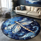 Starlit Dragonfly Round Mat Rug - washable non-slip printed rug