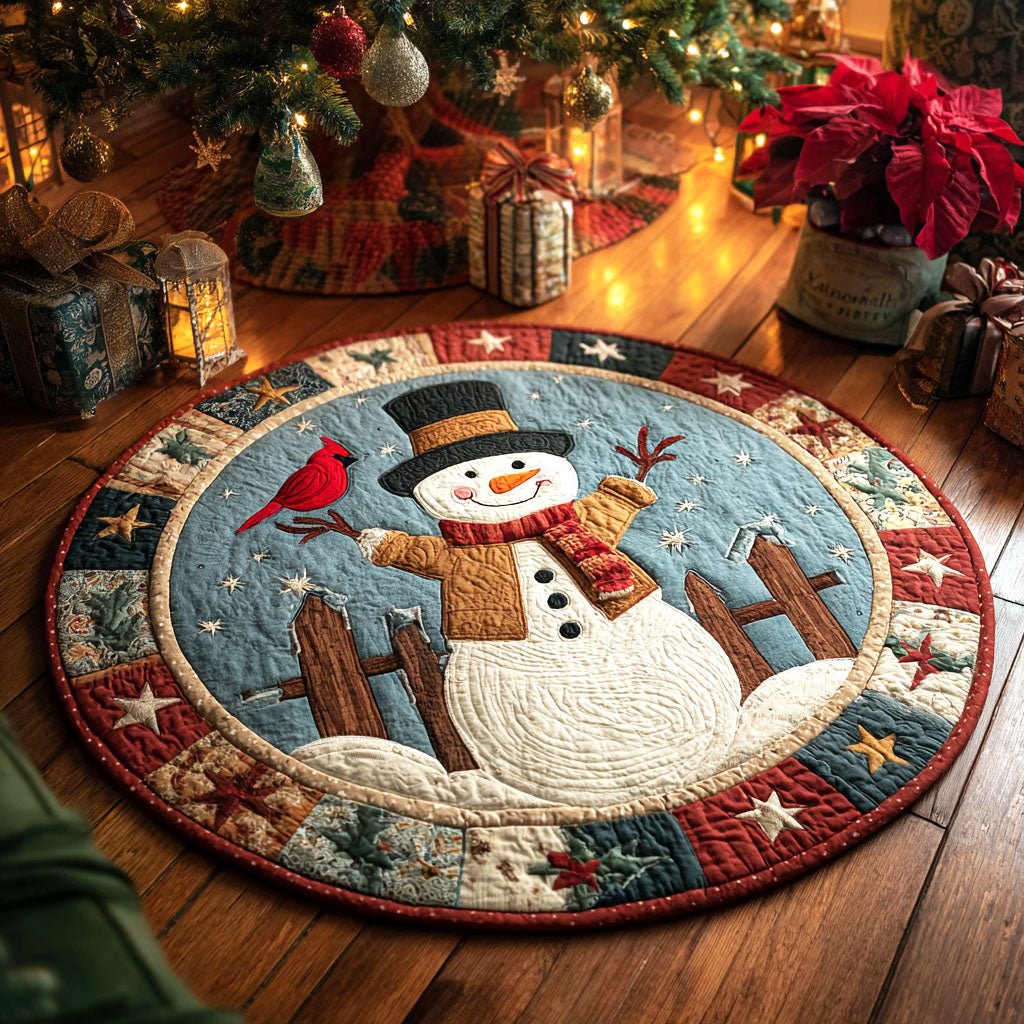 Starlit Snowman Round Mat Rug - washable non-slip printed rug