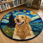 Starry Golden Retriever Round Mat Rug - washable non-slip printed rug