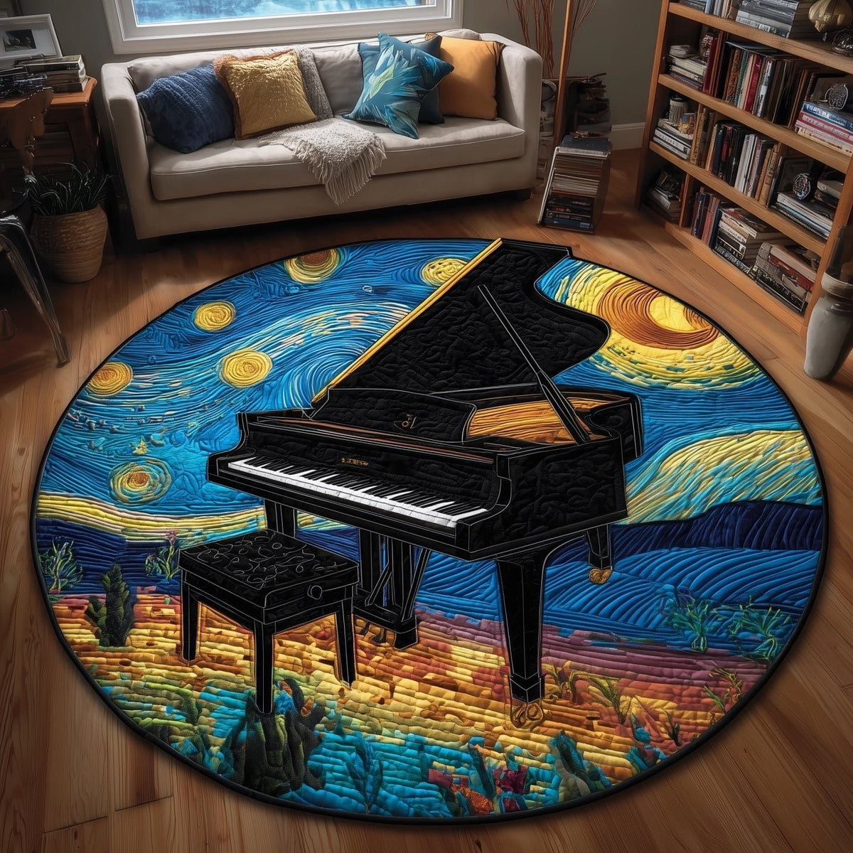 Starry Grand Piano Round Mat Rug - washable non-slip printed rug
