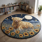 Starry Highland Cow Round Mat Rug - washable non-slip printed rug