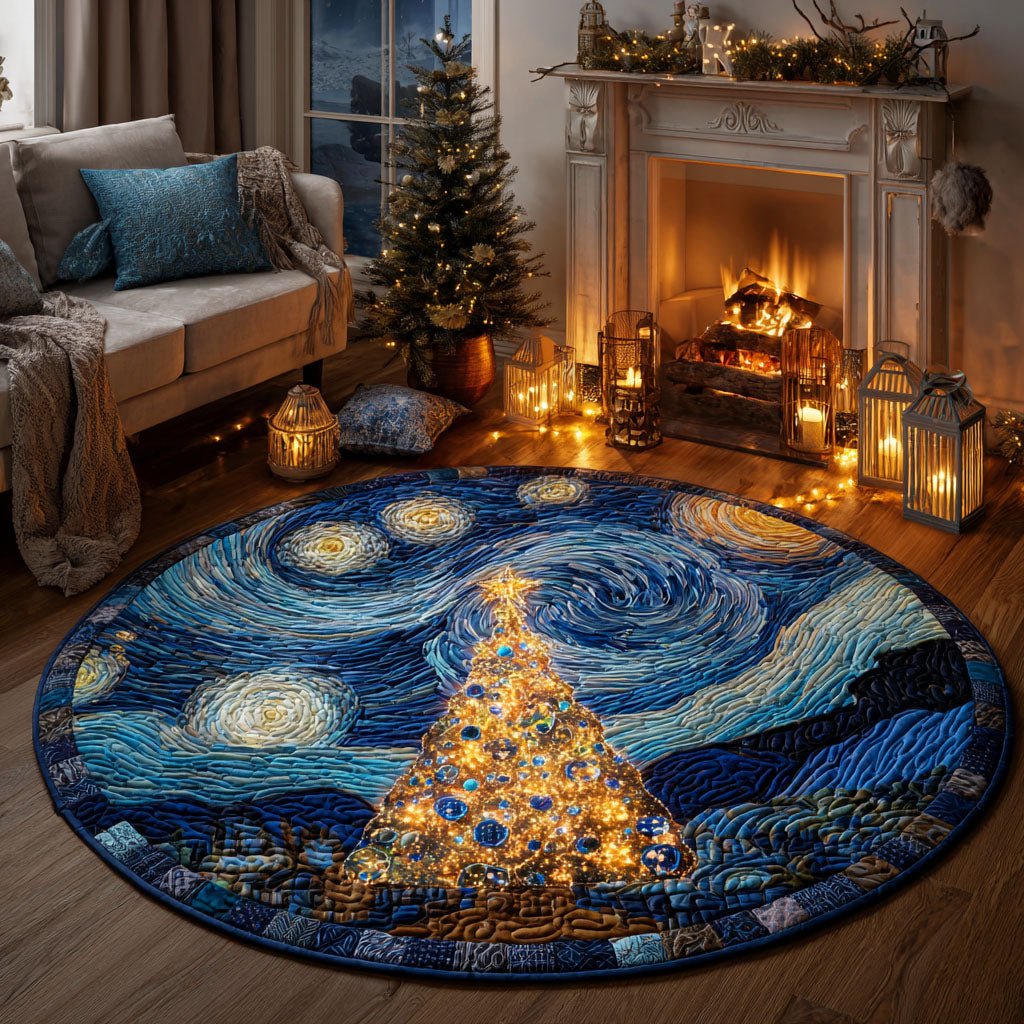 Starry Night Tree Round Mat Rug - washable non-slip printed rug