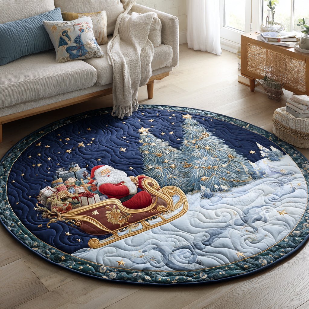 Starry Santa Claus Christmas Round Mat Rug - washable non-slip printed rug