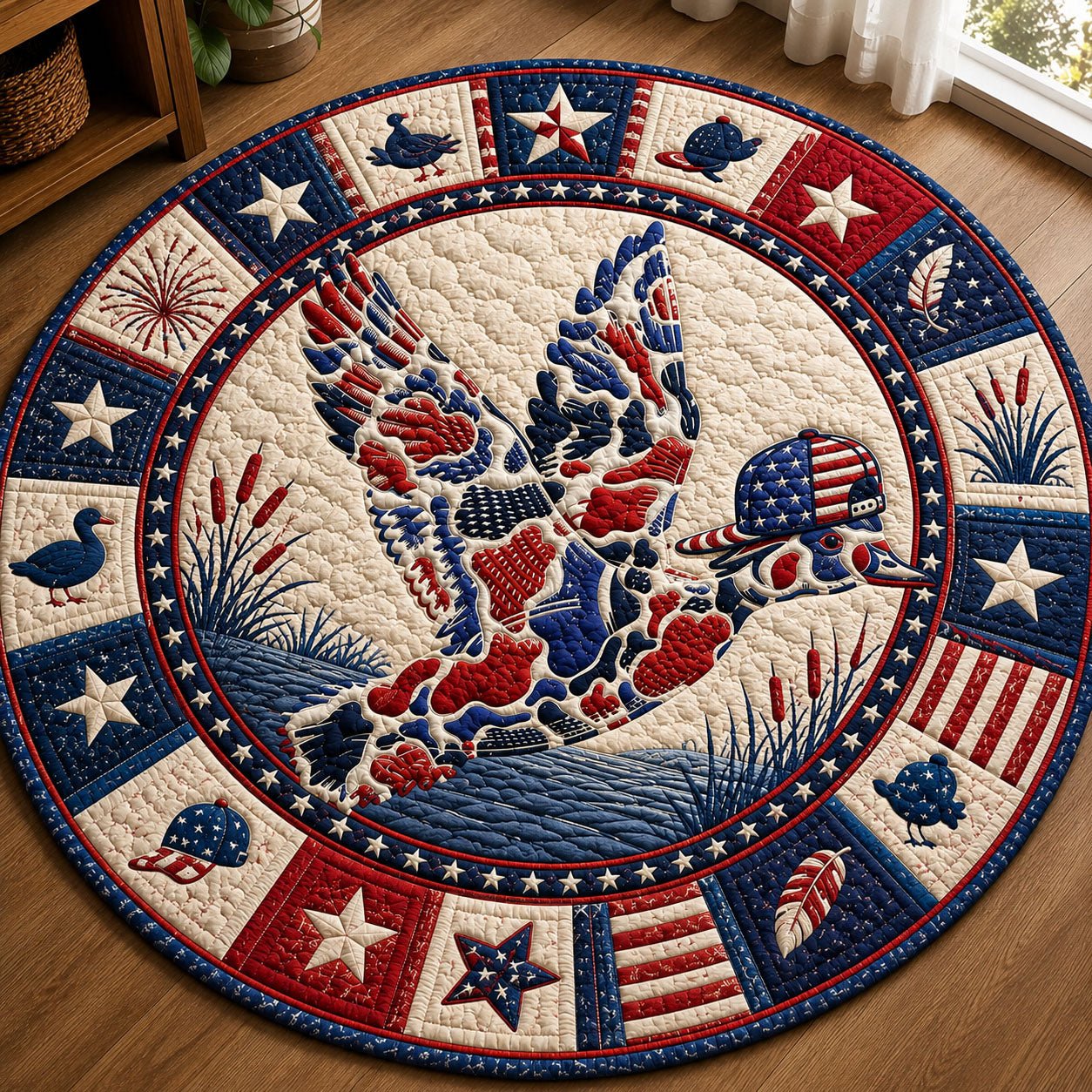 Stars And Stripes Flying Duck Round Mat Rug - Nature Design | Serene Home Decor
