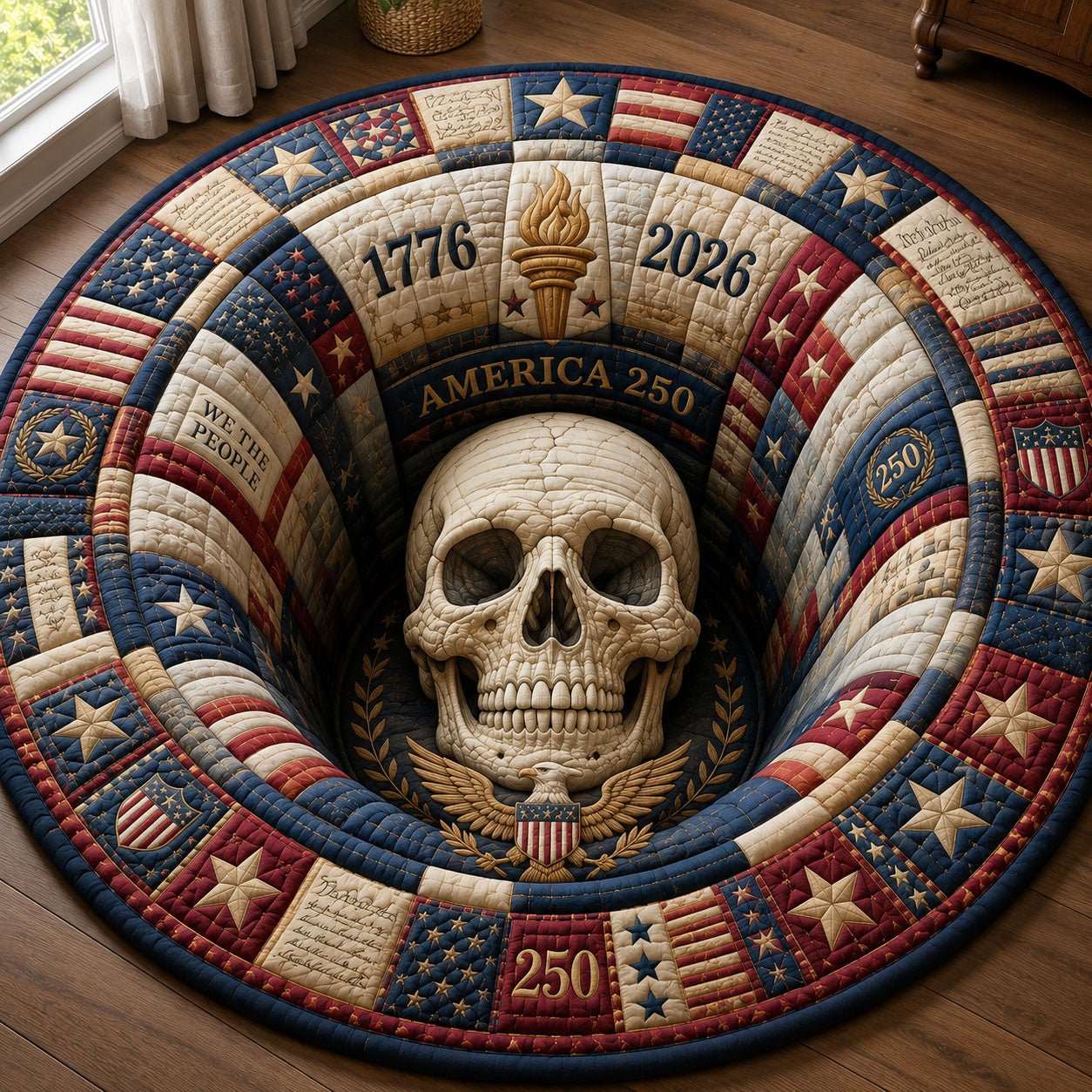 Stars And Stripes Skull Chamber Round Mat Rug - Nature Design | Serene Home Decor