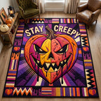 Stay Creepy Pumpkin area rug in a living room