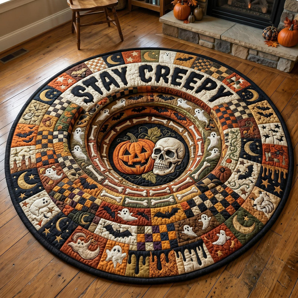 Stay Creepy (Design 6) Round Mat Rug - washable non-slip printed rug