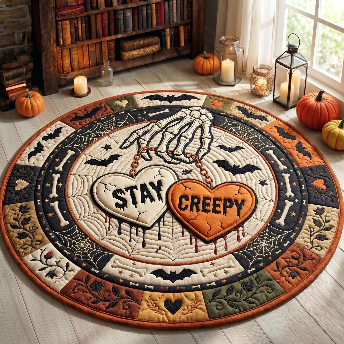 Stay Creepy Round Mat Rug - washable non-slip printed rug