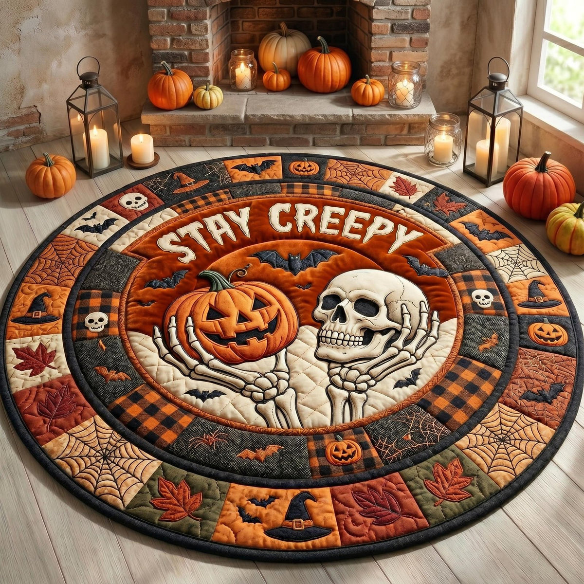 Stay Creepy (Design 5) Round Mat Rug - washable non-slip printed rug