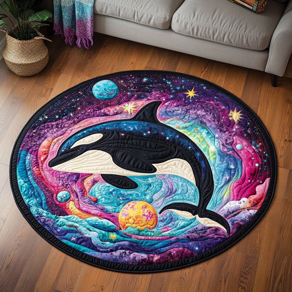 Stellar Orca Round Mat Rug - washable non-slip printed rug