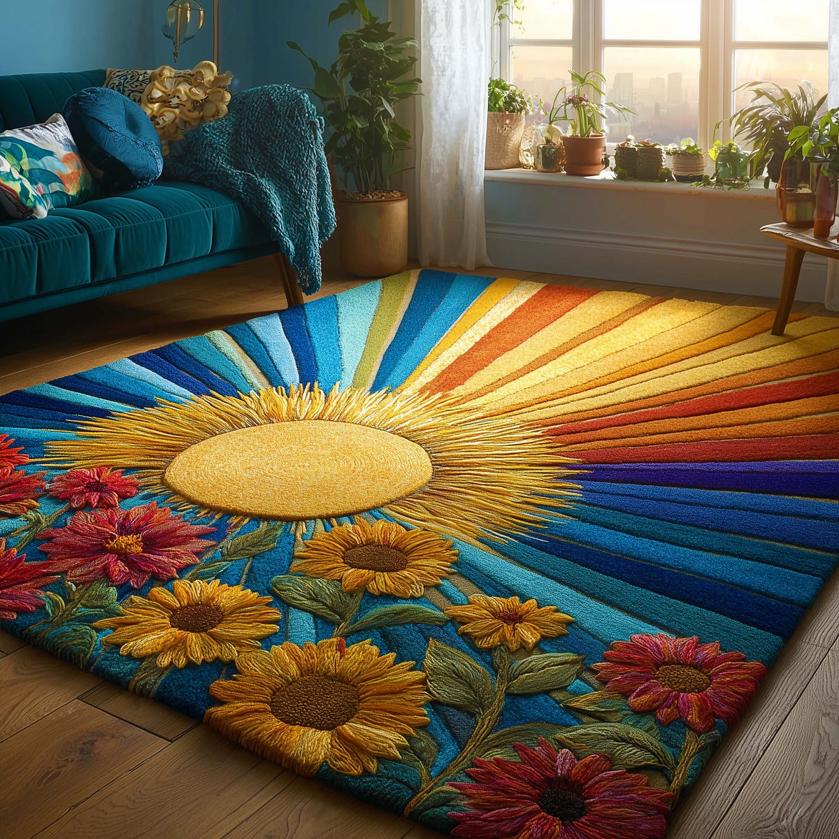 Stellar Waterfall area rug in a living room