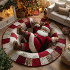 Stocking Stuck Santa Christmas Round Mat Rug - washable non-slip printed rug
