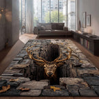 Stone Cave Deer area rug in a living room