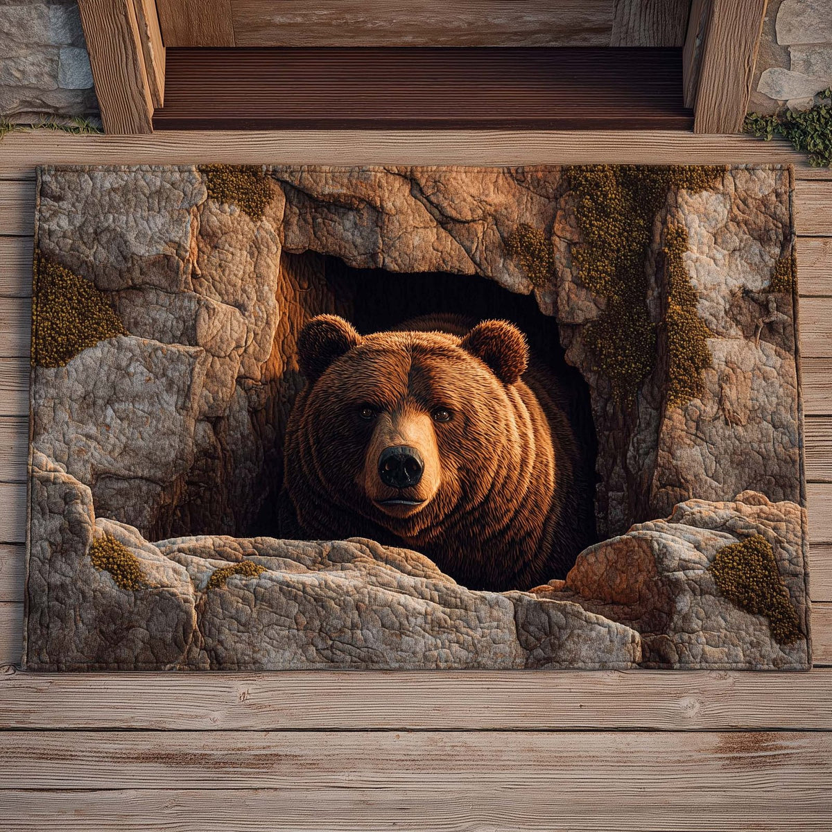 Stone Crevice Bear Doormat - Cute Animal Design | Printed Welcome Doormat