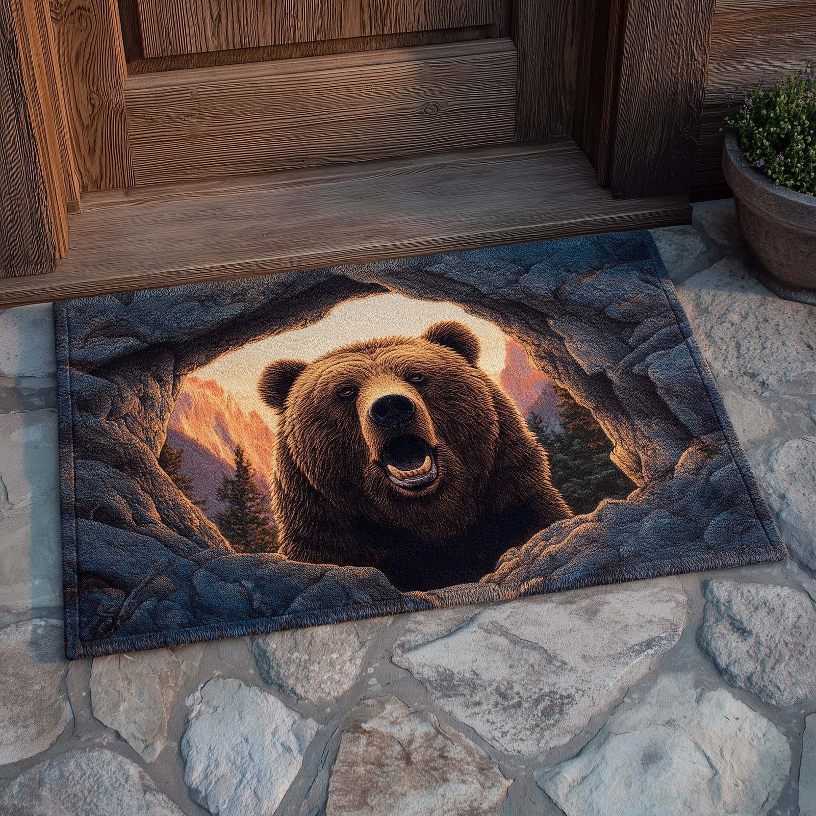 Stone Crevice Bear Doormat - Cute Animal Design | Printed Welcome Doormat