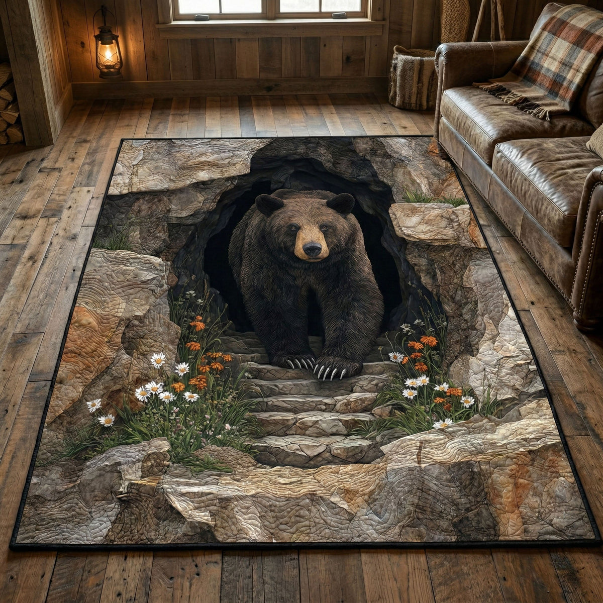 Stone Den area rug in a living room
