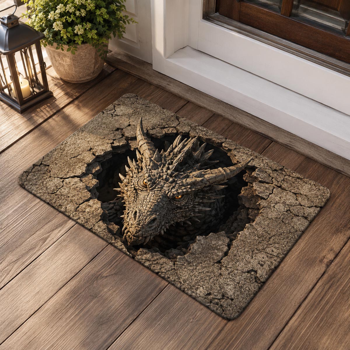 Stone Dragon Doormat - Cute Animal Design | Printed Welcome Doormat - washable non-slip printed rug