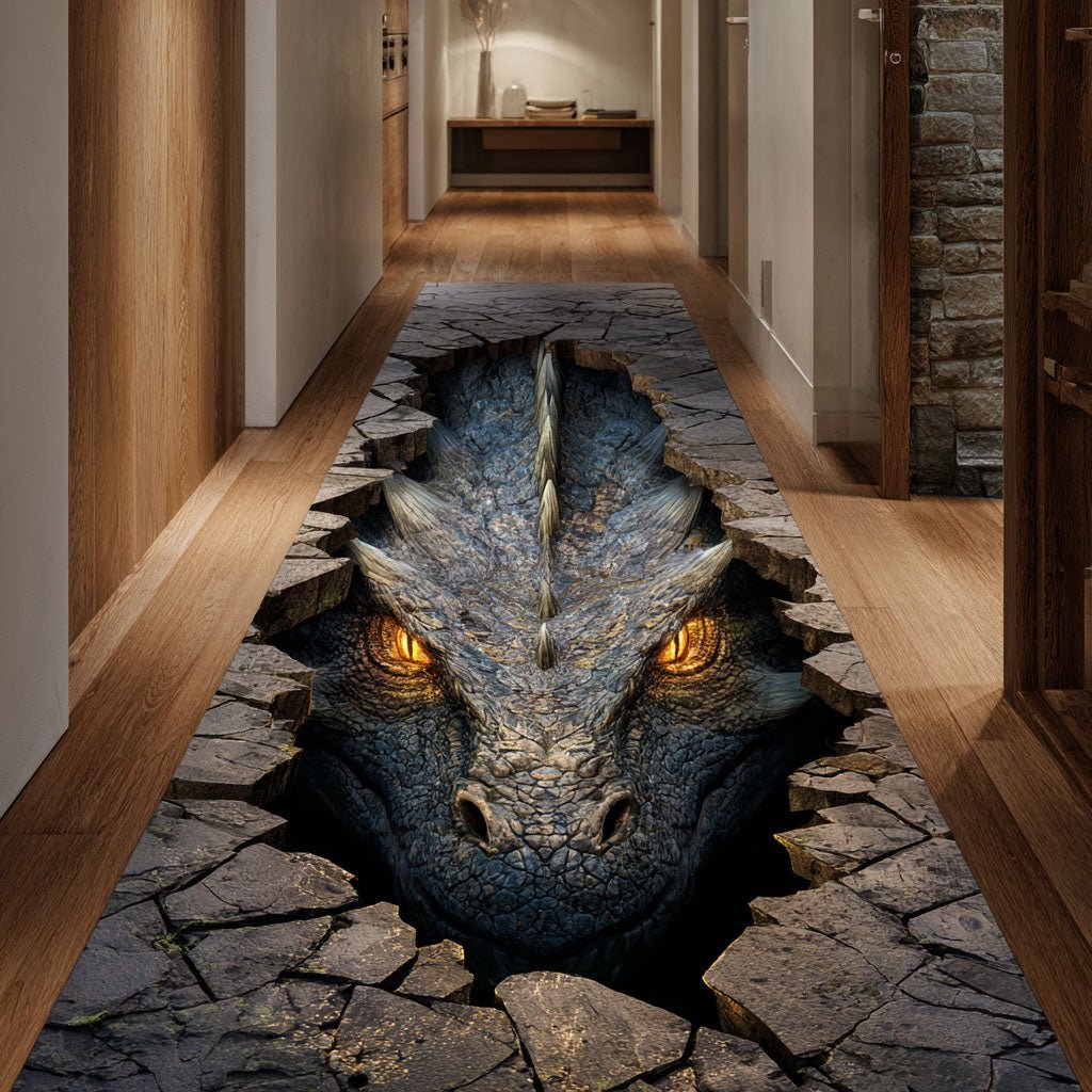 Stone Gaze Dragon Runner Carpet Runner Rug - Cute Pet Design | Animal Printed Runner Rug