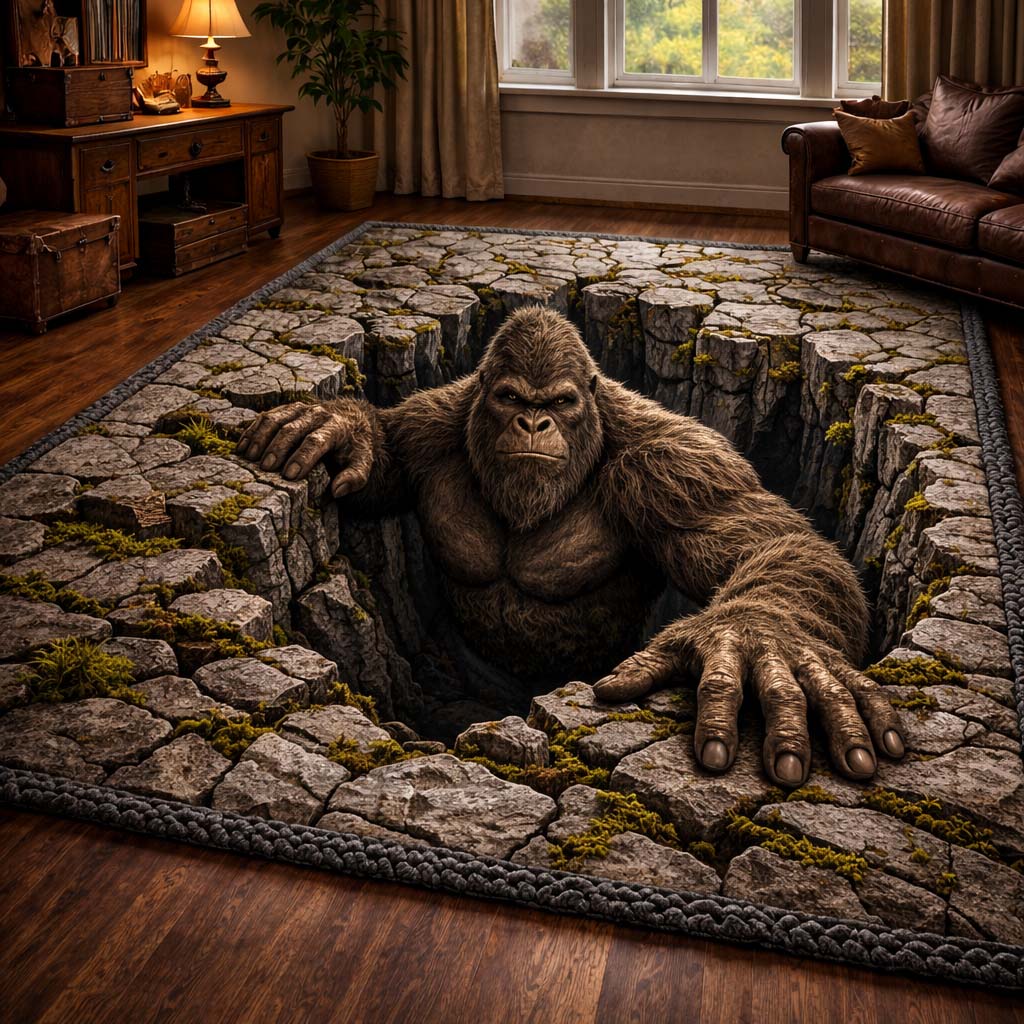 Stone Rift Bigfoot area rug in a living room