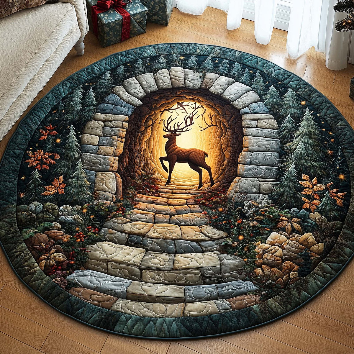 Stone Rise Round Mat Rug - washable non-slip printed rug