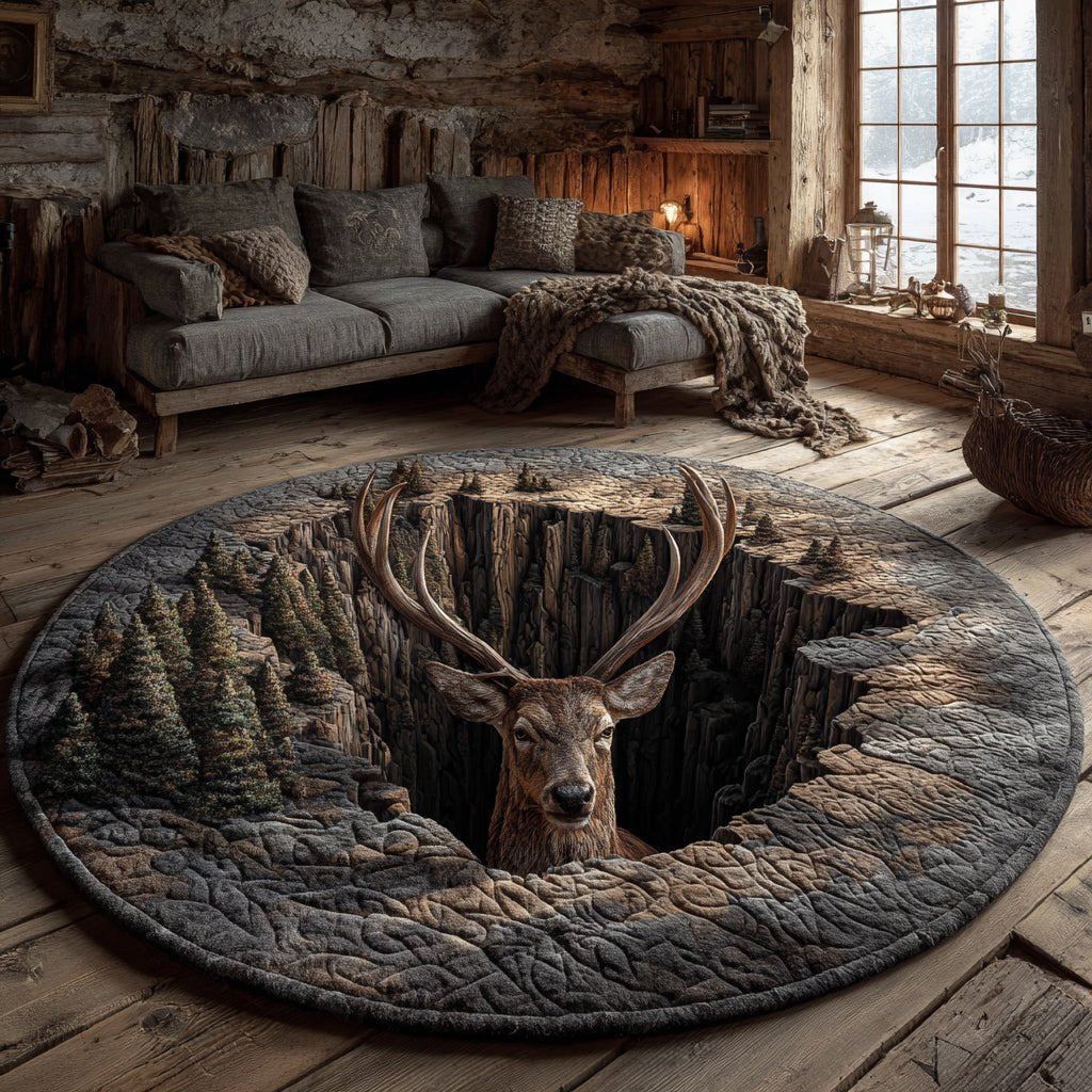 Stone Stag Den Round Mat Rug - Nature Design | Serene Home Decor