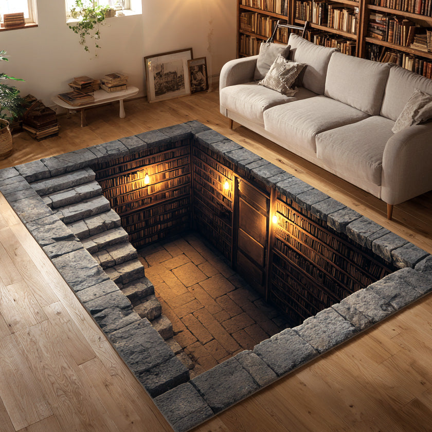Stone Stairwell area rug in a living room