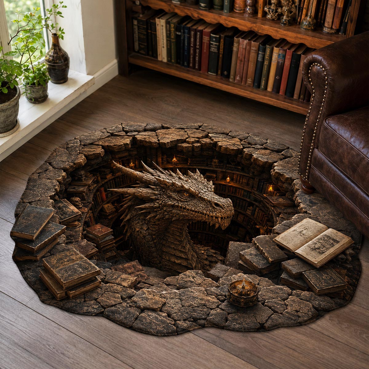 Stone Watcher Custom Shape Area Rug - Nature Design | Die-Cut Non-Slip Rug - washable non-slip printed rug