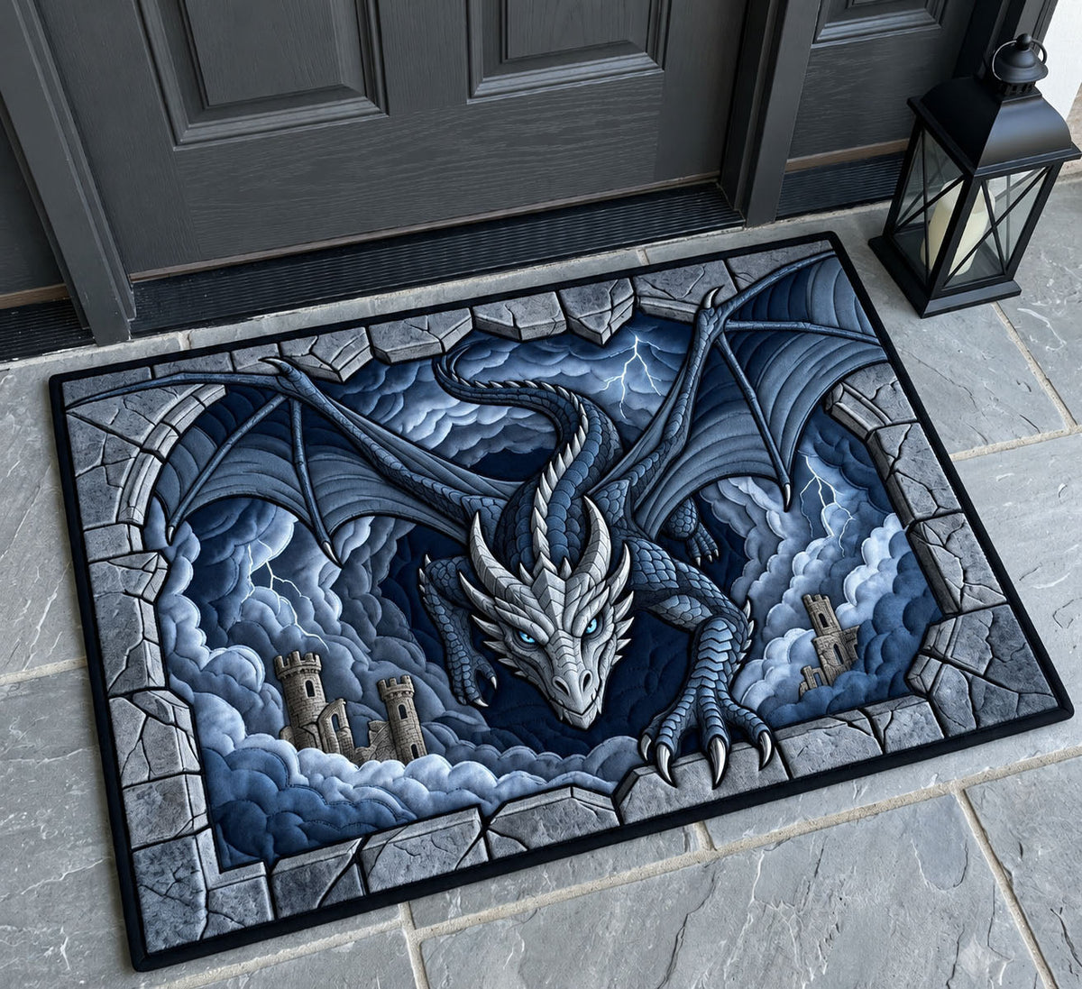 Storm Dragon Doormat - Cute Animal Design | Printed Welcome Doormat - washable non-slip printed rug