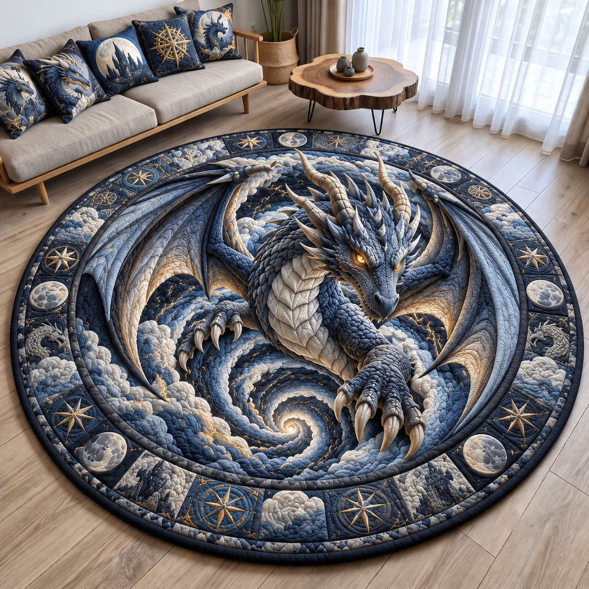 Storm Dragon Round Mat Rug - Cute Animal Design | Charming Home Decor - washable non-slip printed rug